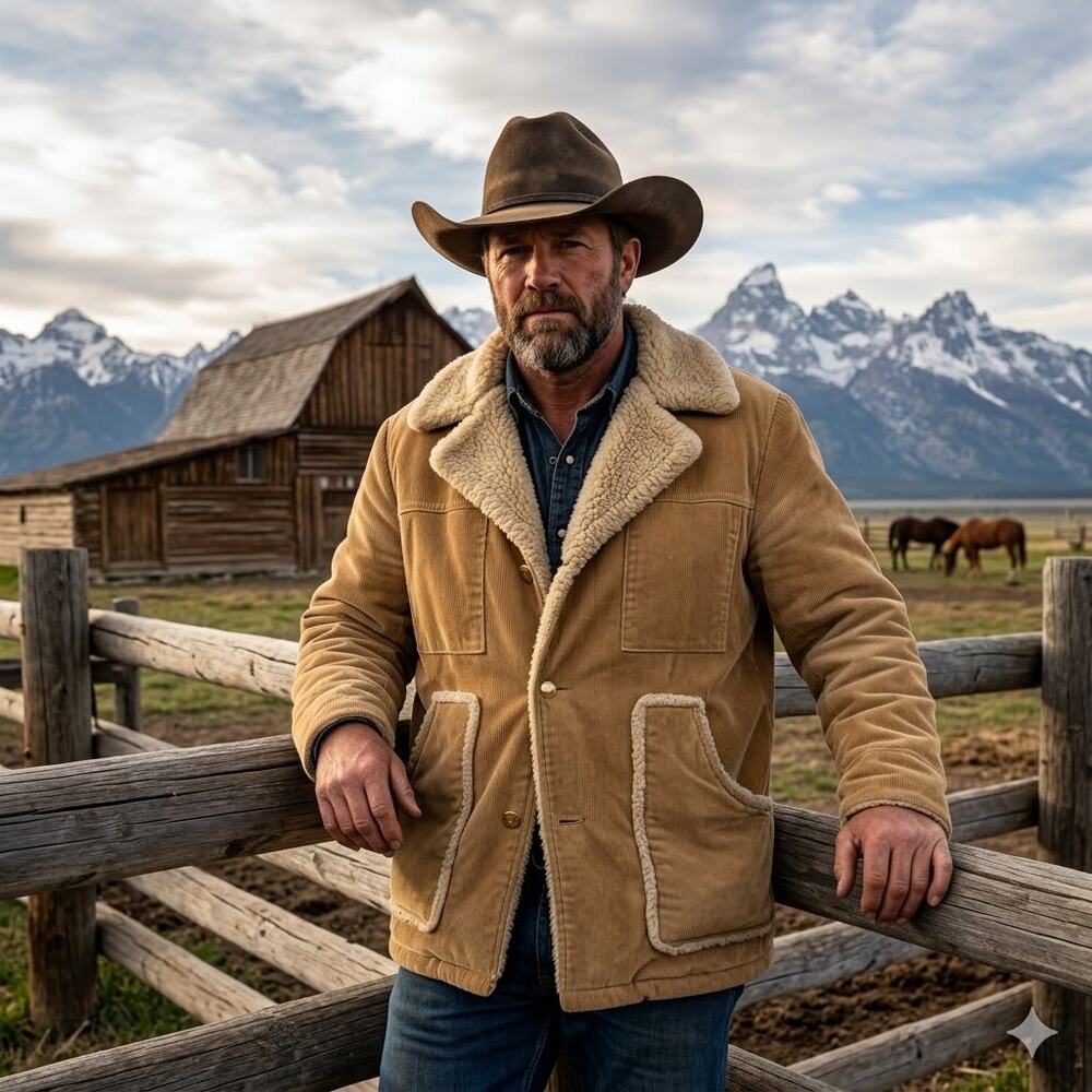 Royal Knight Vintage Sherpa Lined Corduroy Ranch Coat Tan Size 48 Cowboy Western